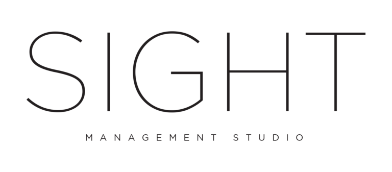 The image displays the words "SIGHT" in large, thin capital letters, with "MANAGEMENT STUDIO" written below in smaller, spaced-out letters against a light background.